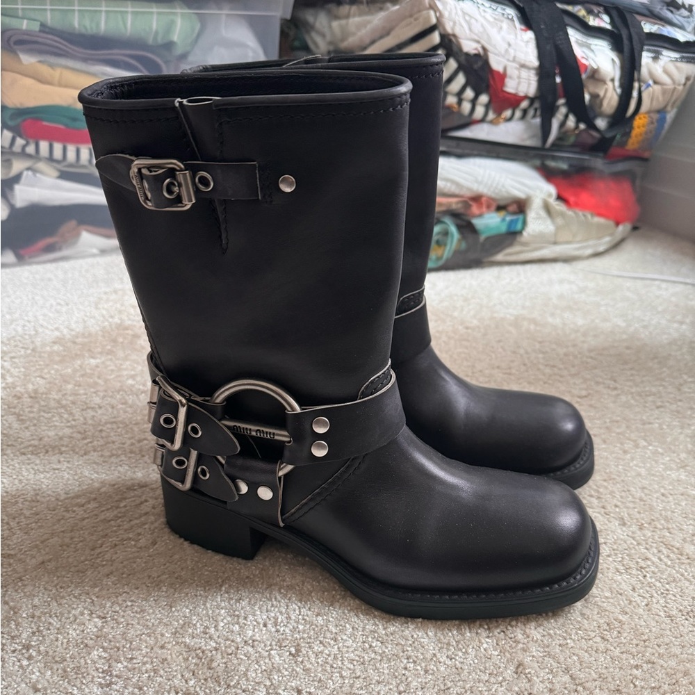 Miu Miu biker boots short black